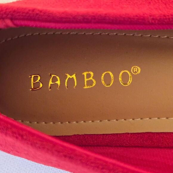 Bamboo Womens Poet Red Velvet Toe Bow Ballet Flats 6.5 - Picture 2 of 11